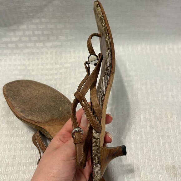 Authentic Gucci Brown Strappy Sandals with GG Monogram, Size 37 1/2 or 7.5 - Picture 7 of 8